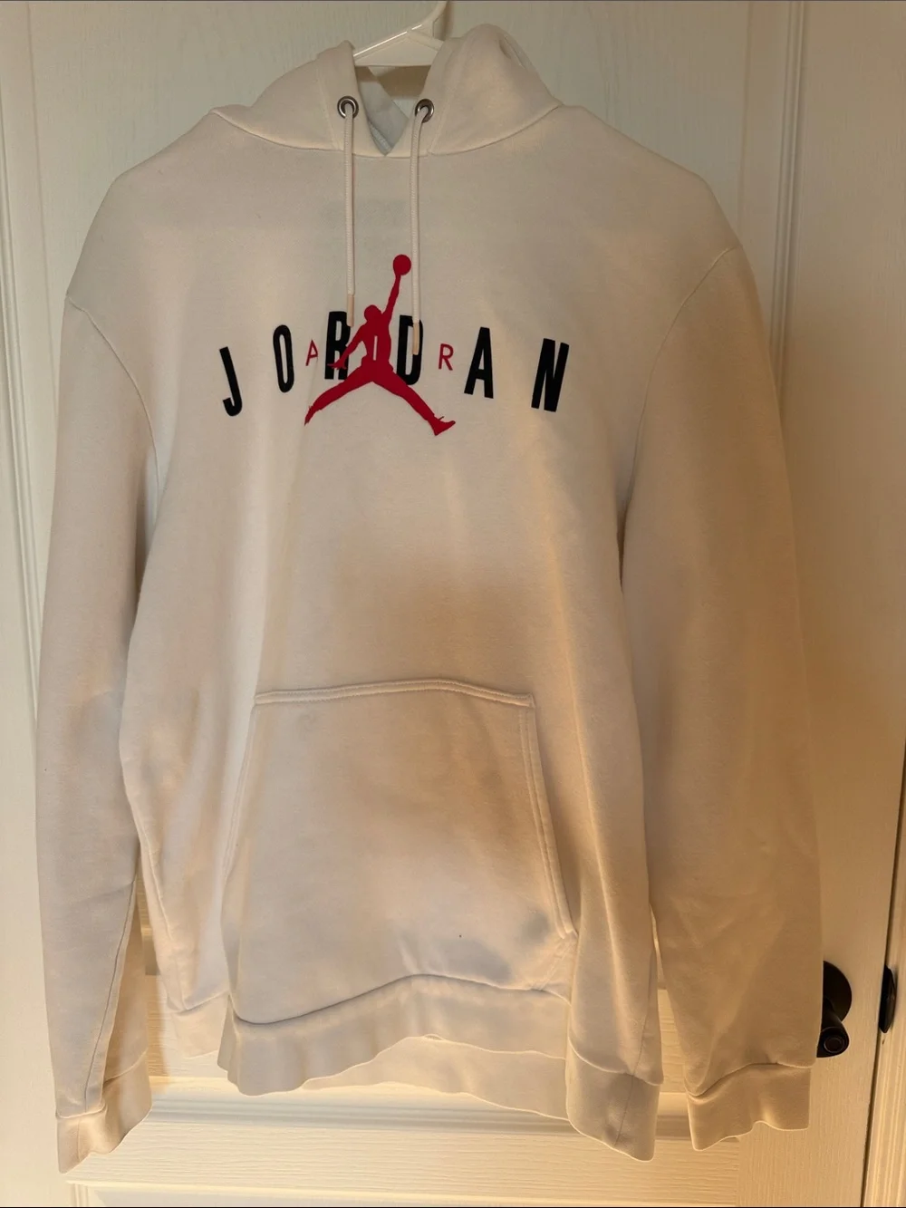 Jordan White Hoodie with Red Jumpman and Black Lettering